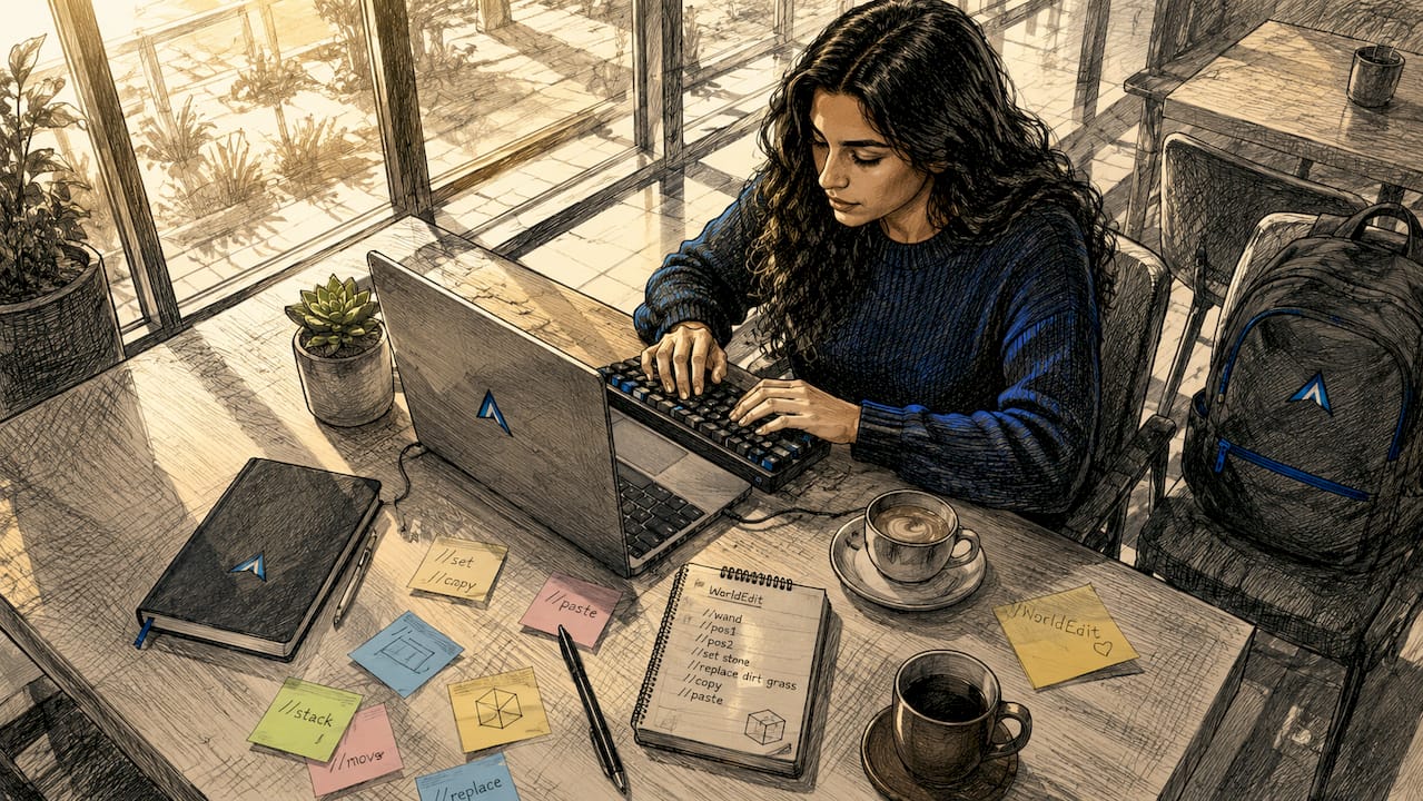 Ragazza che si destreggia con i comandi base di WorldEdit