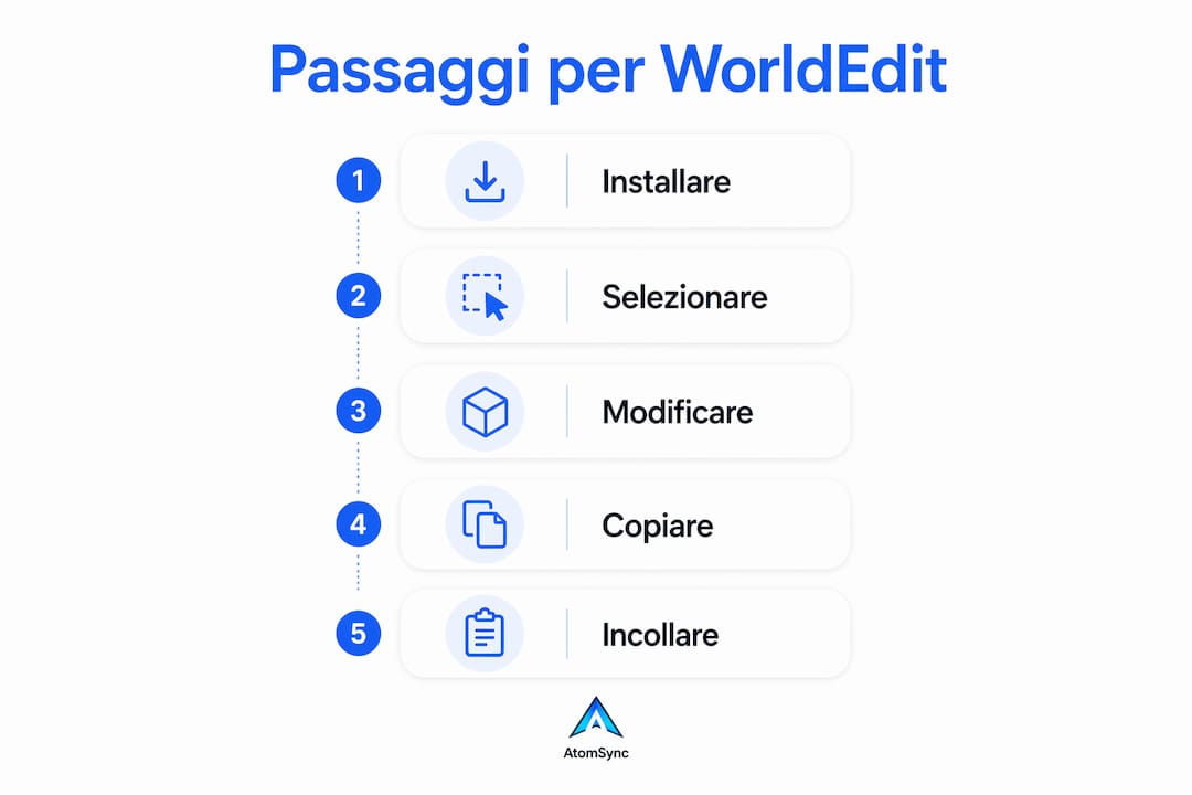 Grafica con i principali passaggi per utilizzare WorldEdit