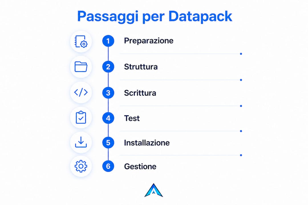 Schema illustrativo dei passaggi fondamentali per creare un datapack su Minecraft