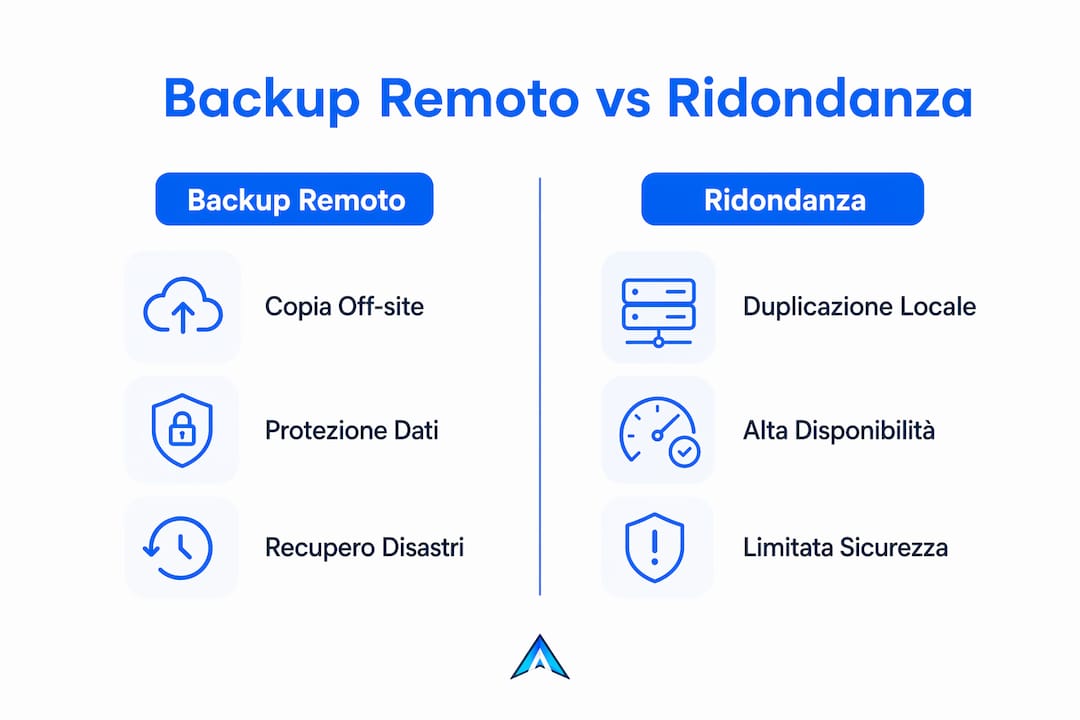 Infografica: differenze tra backup remoto e sistemi di ridondanza