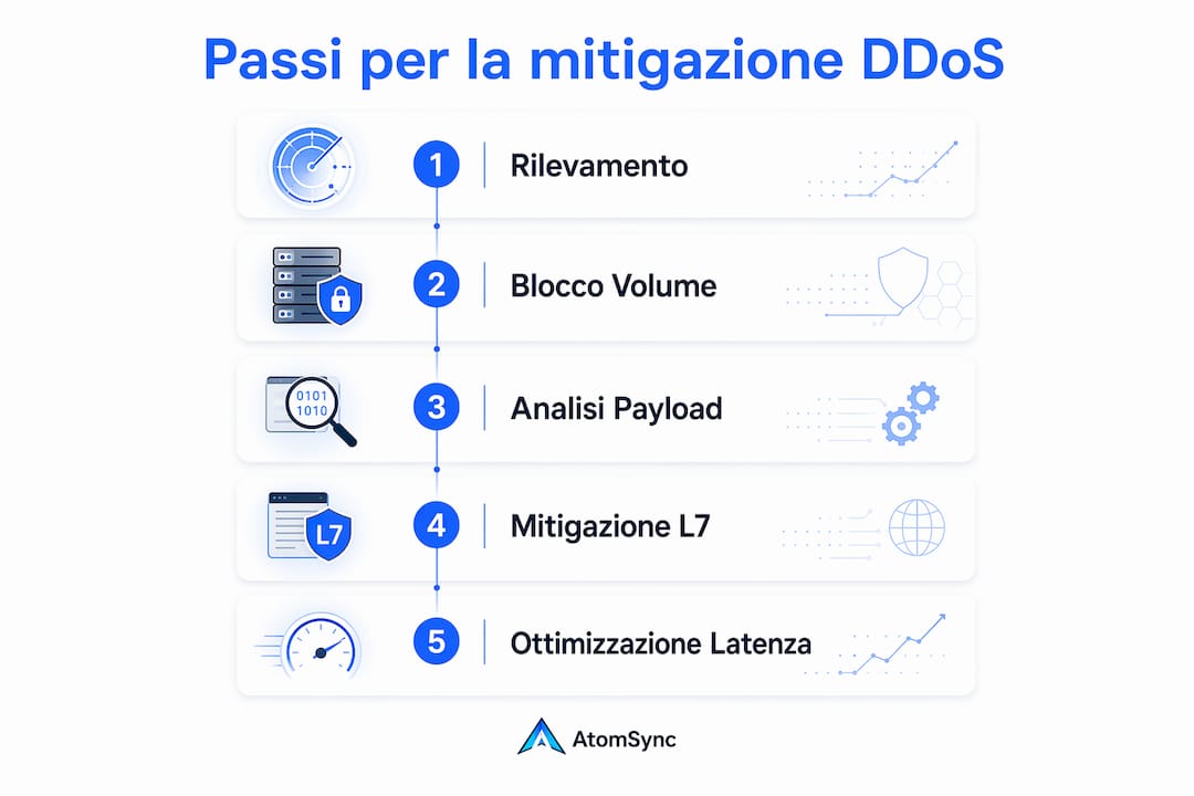 Schema illustrativo del processo di difesa DDoS per server di gioco online