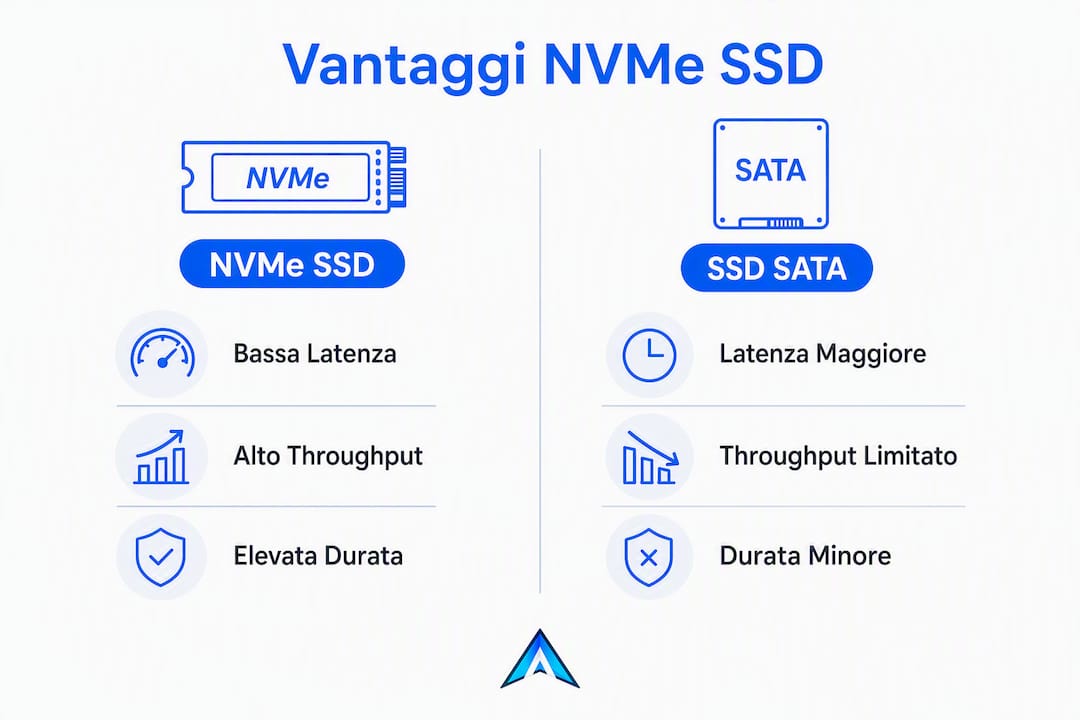 Tabella comparativa: i vantaggi degli SSD NVMe rispetto agli SSD SATA