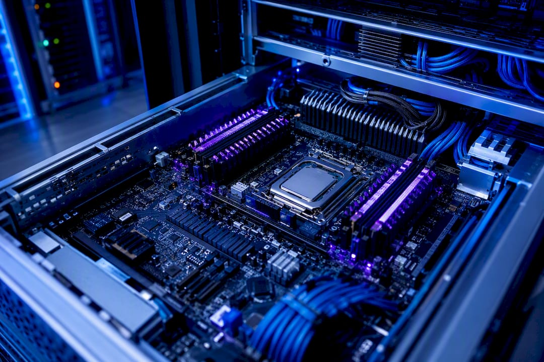 Primo piano di un chip CPU sulla scheda madre