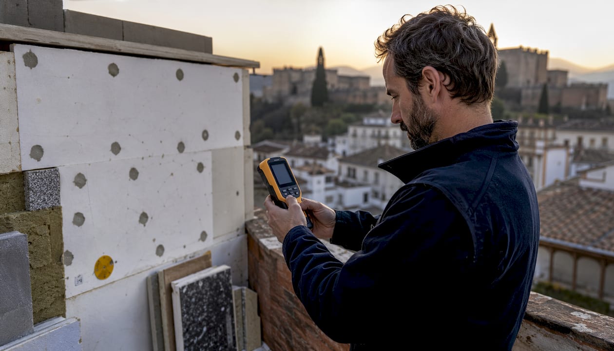 Manos evaluando el ahorro energético en obras de construcción