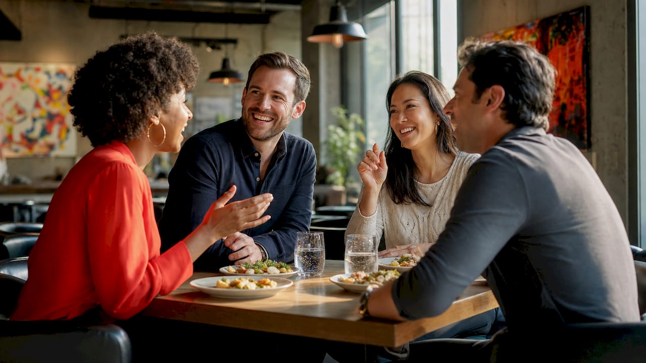 Guests reviewing menu and dining together