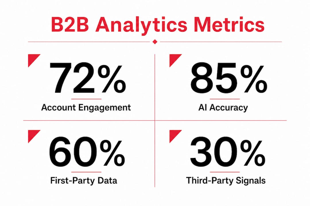 Infographic showing key B2B analytics metrics and data sources