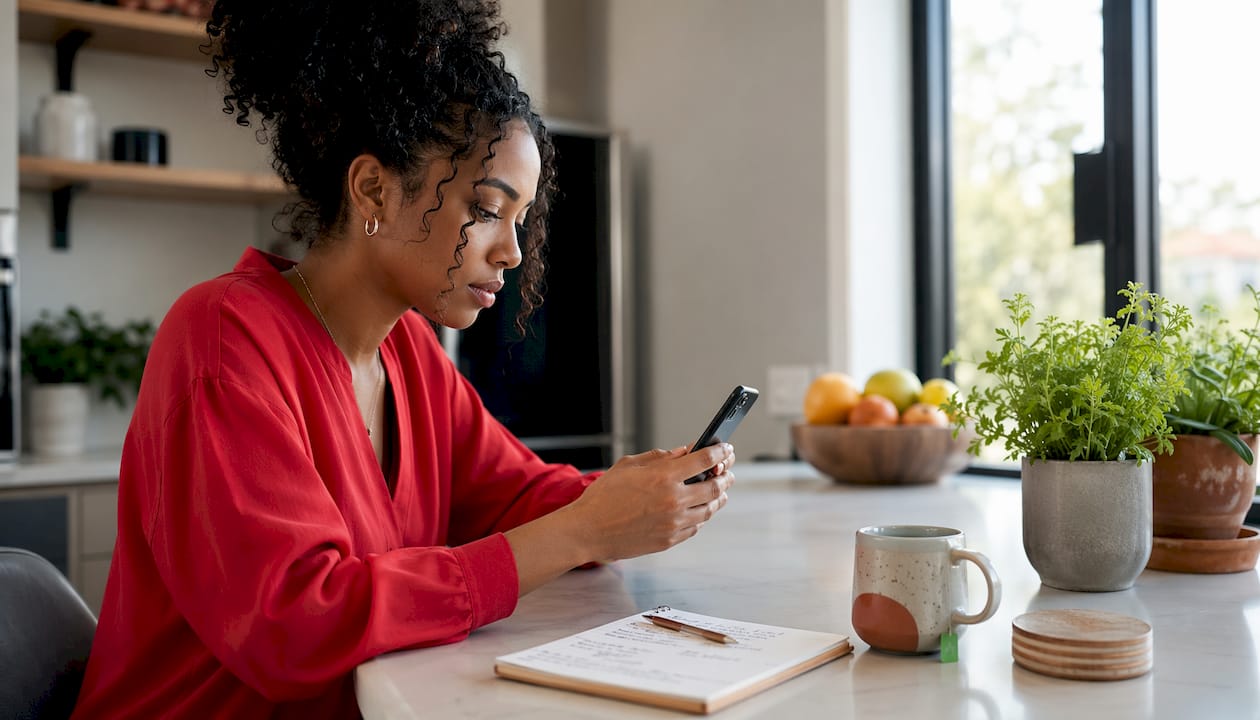 Close-up hands scrolling voice message app on phone