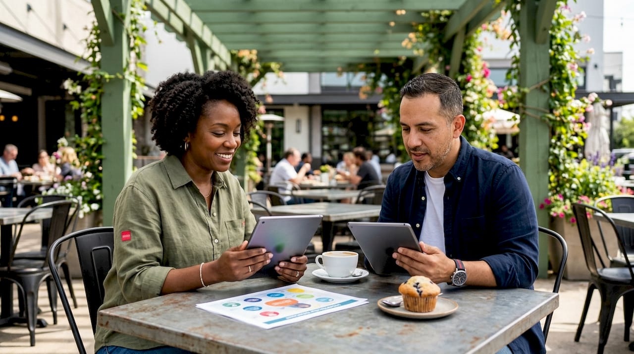 Diverse restaurant owners discussing software demos