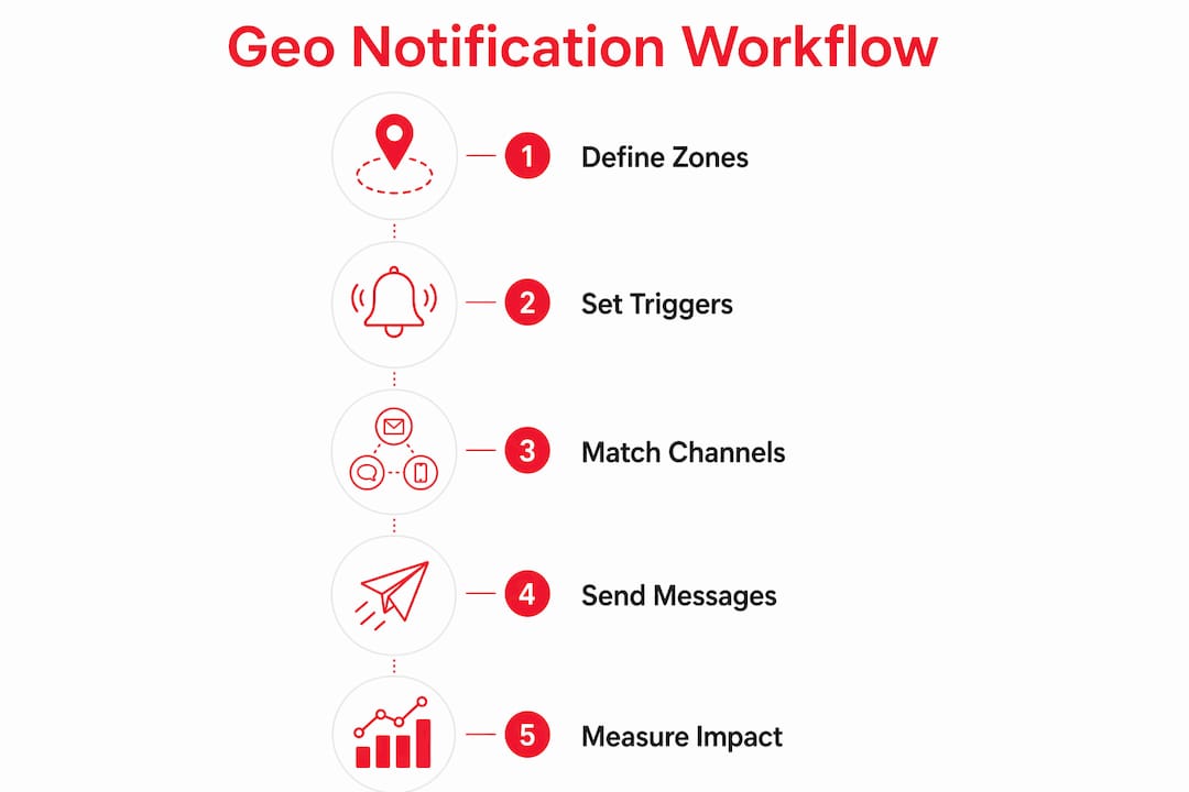 Infographic showing geo notification workflow steps