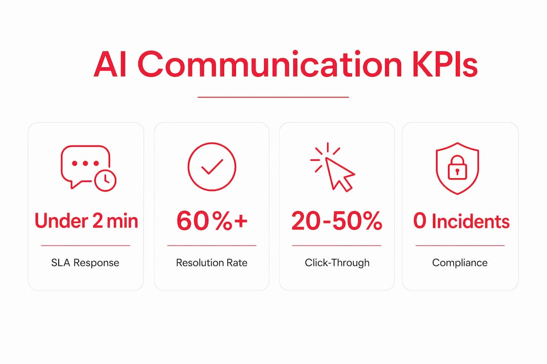 Infographic illustrating key AI communication KPIs