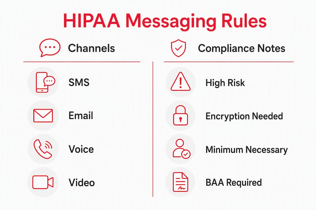 Infographic comparing HIPAA rules across messaging channels
