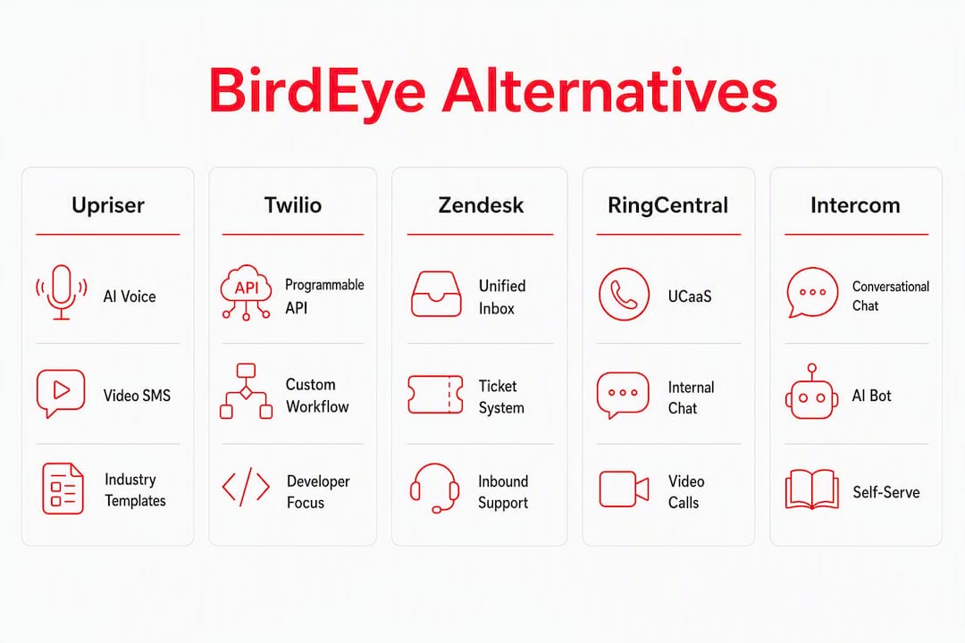Infographic comparing BirdEye alternatives features