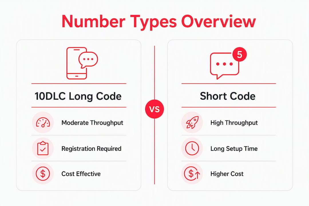 Infographic comparing SMS number types with features