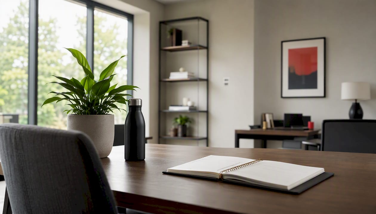 Modern real estate office desk with client engagement tools
