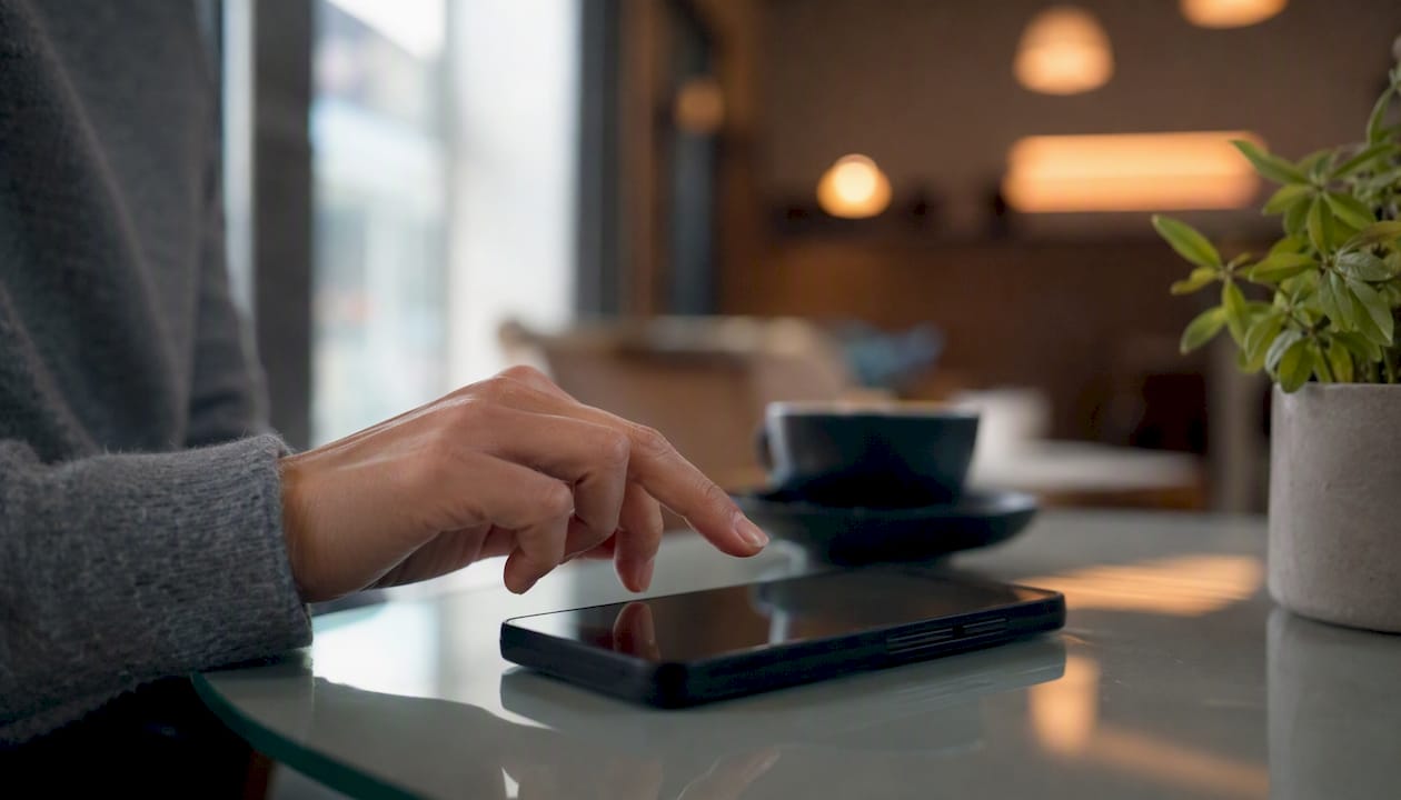 Hand about to interact with mobile notification