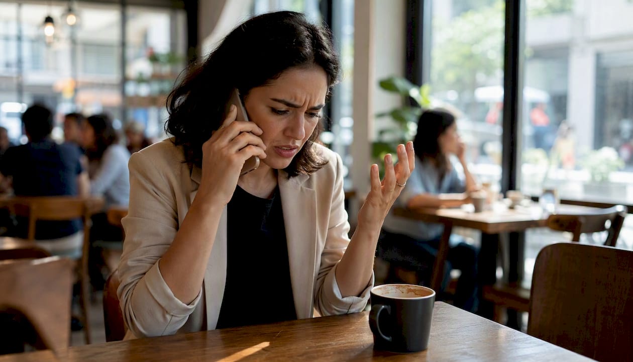 Customer hands gripping phone anxiously
