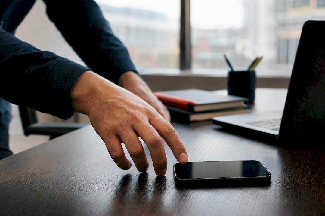 Hand holding phone ready to send video message