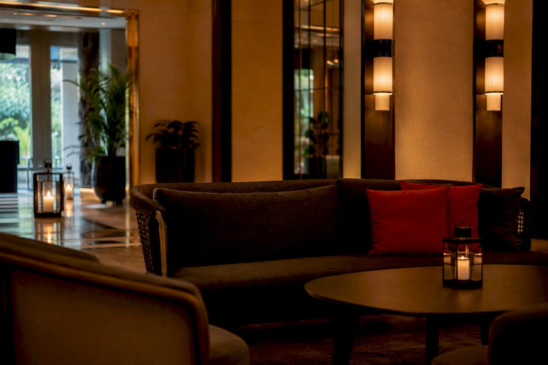 Empty modern hospitality lounge area