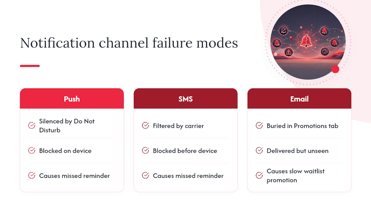 Comparison chart of notification channel reliability