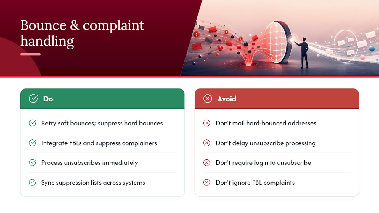Bounce and Complaint Handling: FBLs, Suppression, and Unsubscribes — overview diagram
