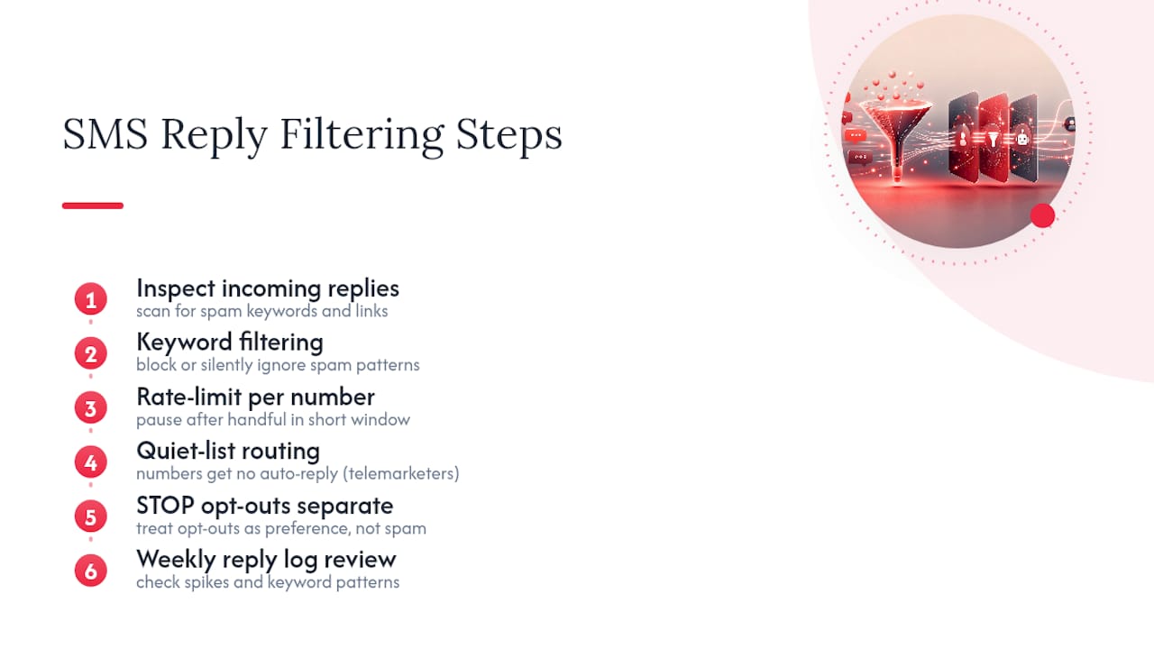 SMS spam filtering and opt-out workflow