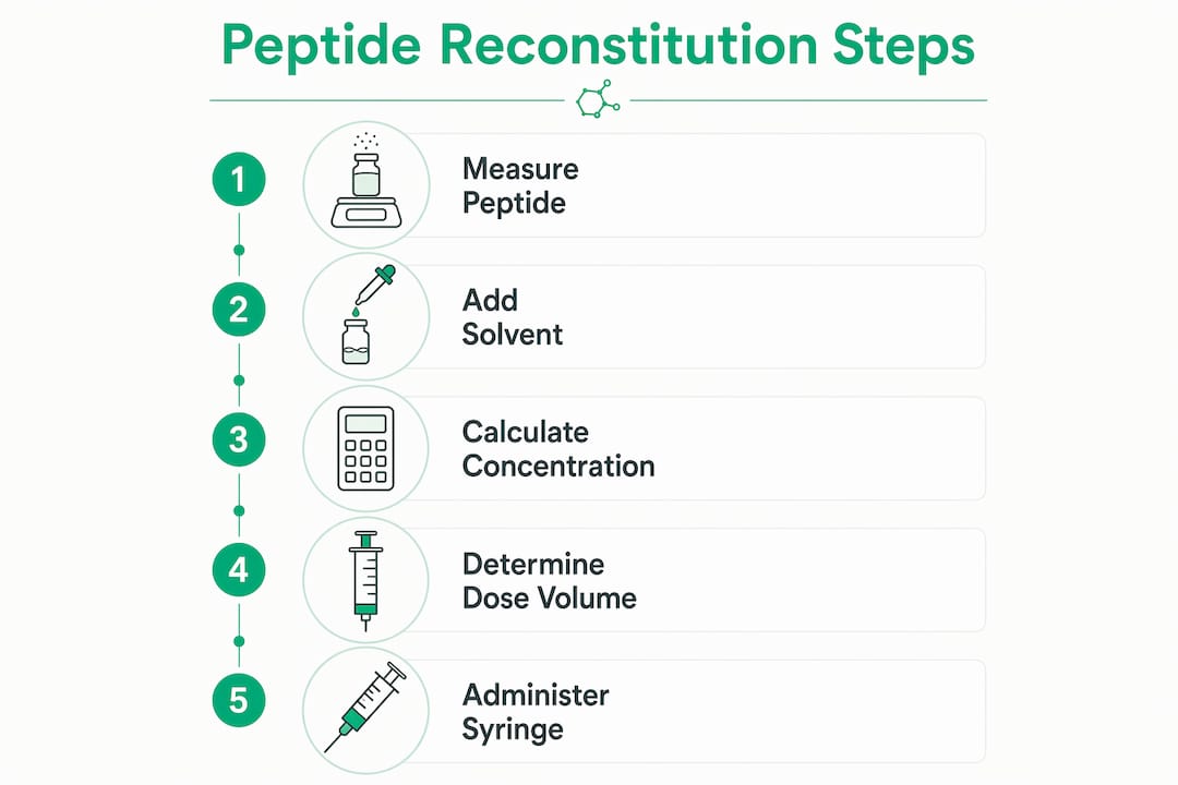 Infographic outlining peptide reconstitution process in steps
