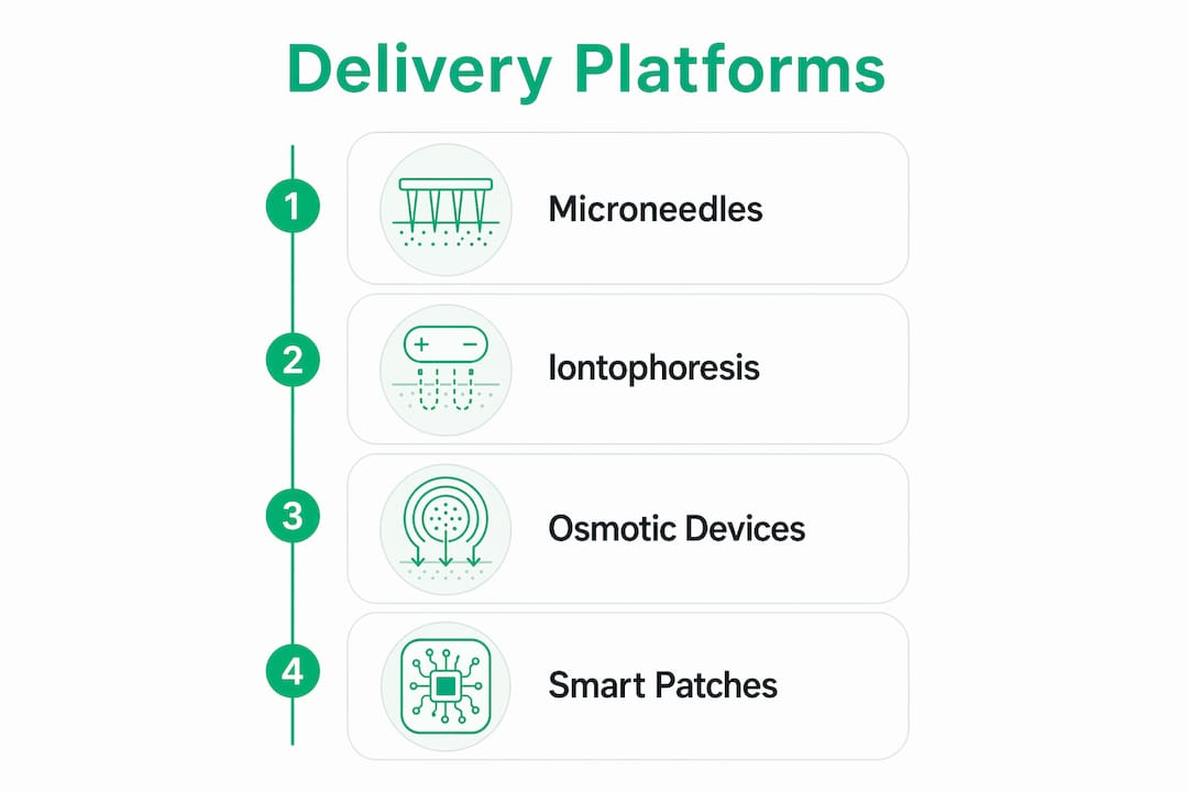 Infographic illustrating transdermal peptide delivery platforms