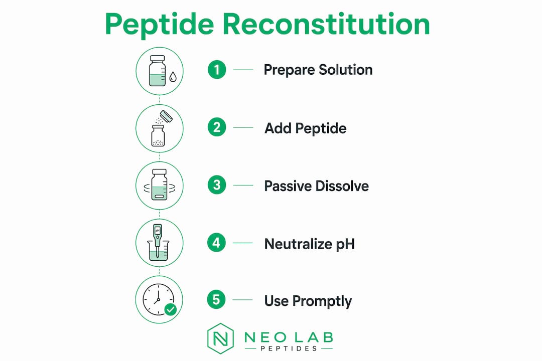 Infographic outlining peptide reconstitution steps