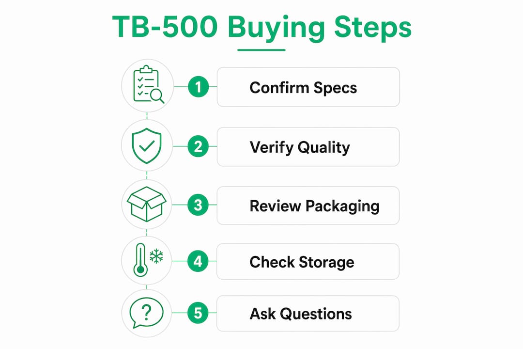 Infographic outlining TB-500 purchasing steps