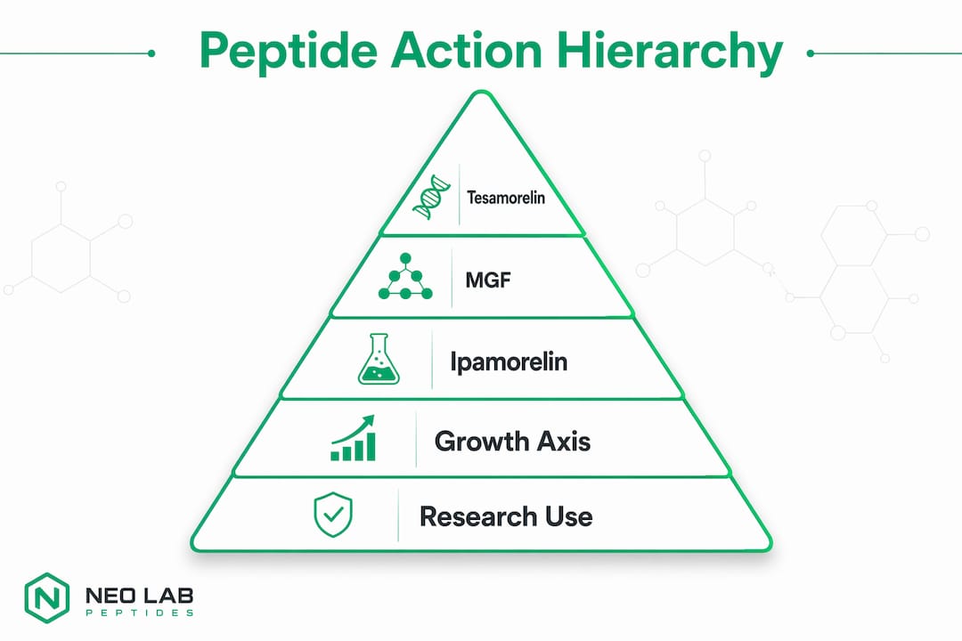 Infographic illustrating hierarchy of peptide actions