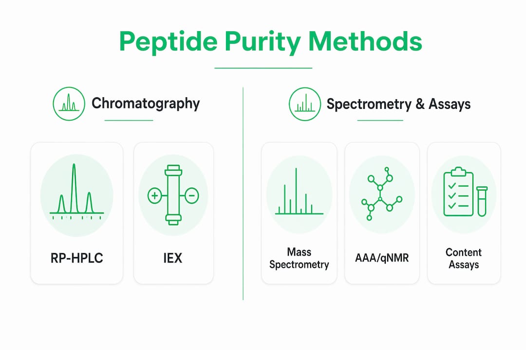 Infographic comparing peptide purity analytical methods