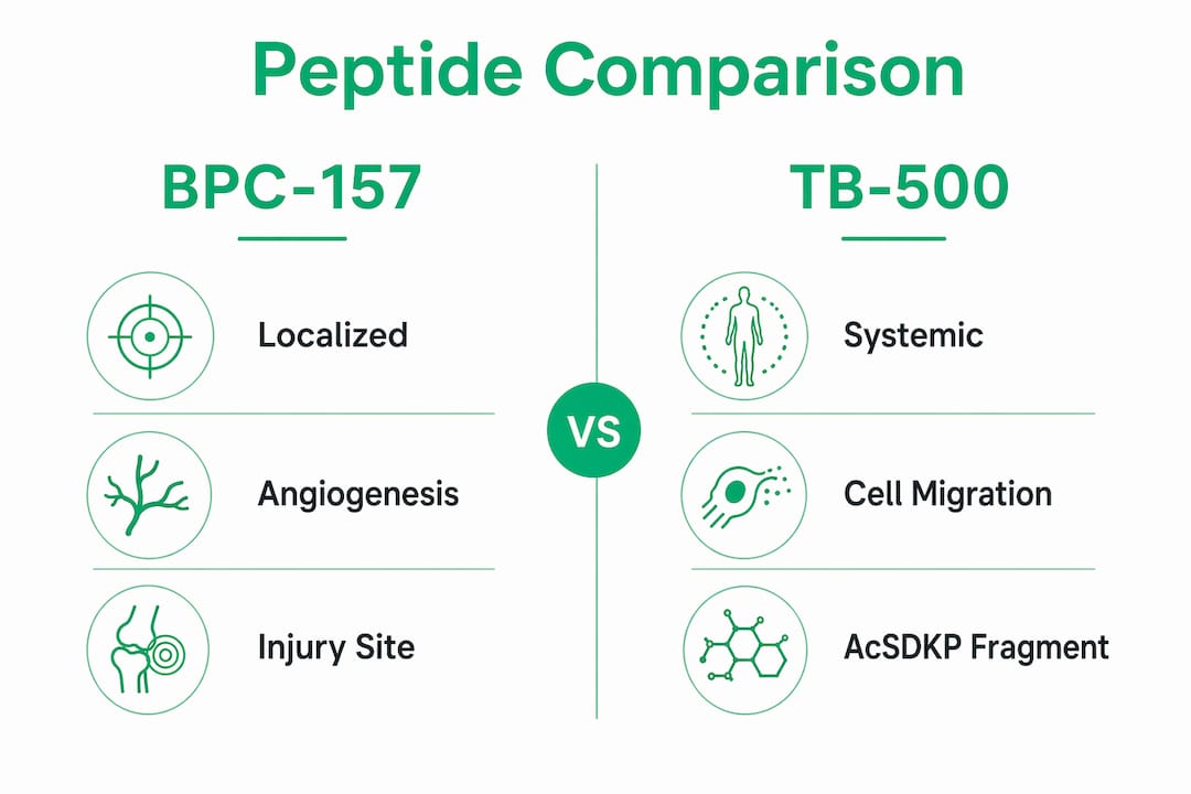 Infographic comparing BPC-157 and TB-500 peptides