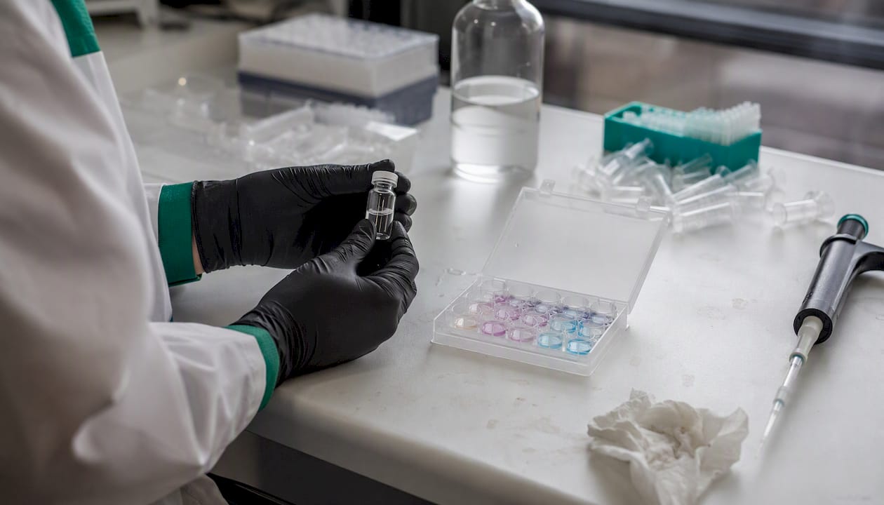 Overhead view of peptide endotoxin test setup