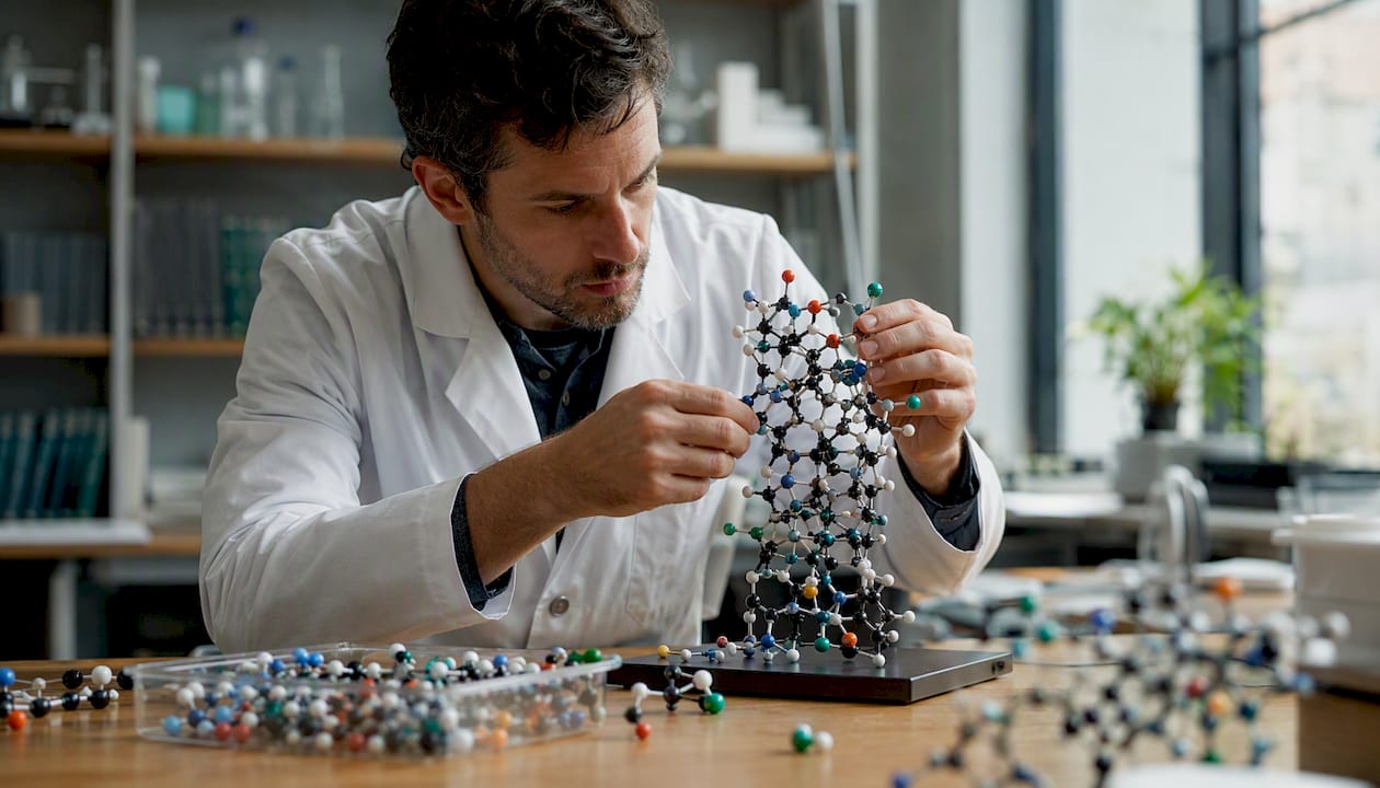 Hands adjusting molecular receptor model