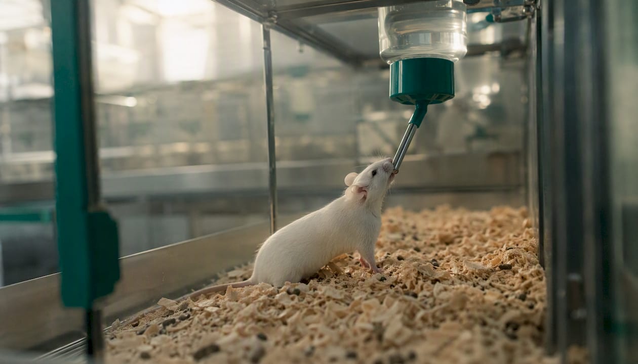 Laboratory mouse in cachexia research cage