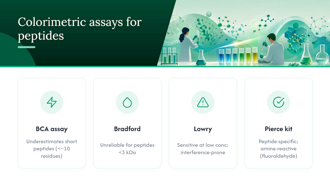 Comparison diagram of peptide colorimetric assays
