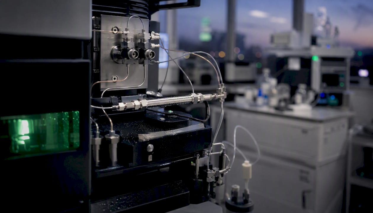 Nano-LC chromatography column in proteomics lab