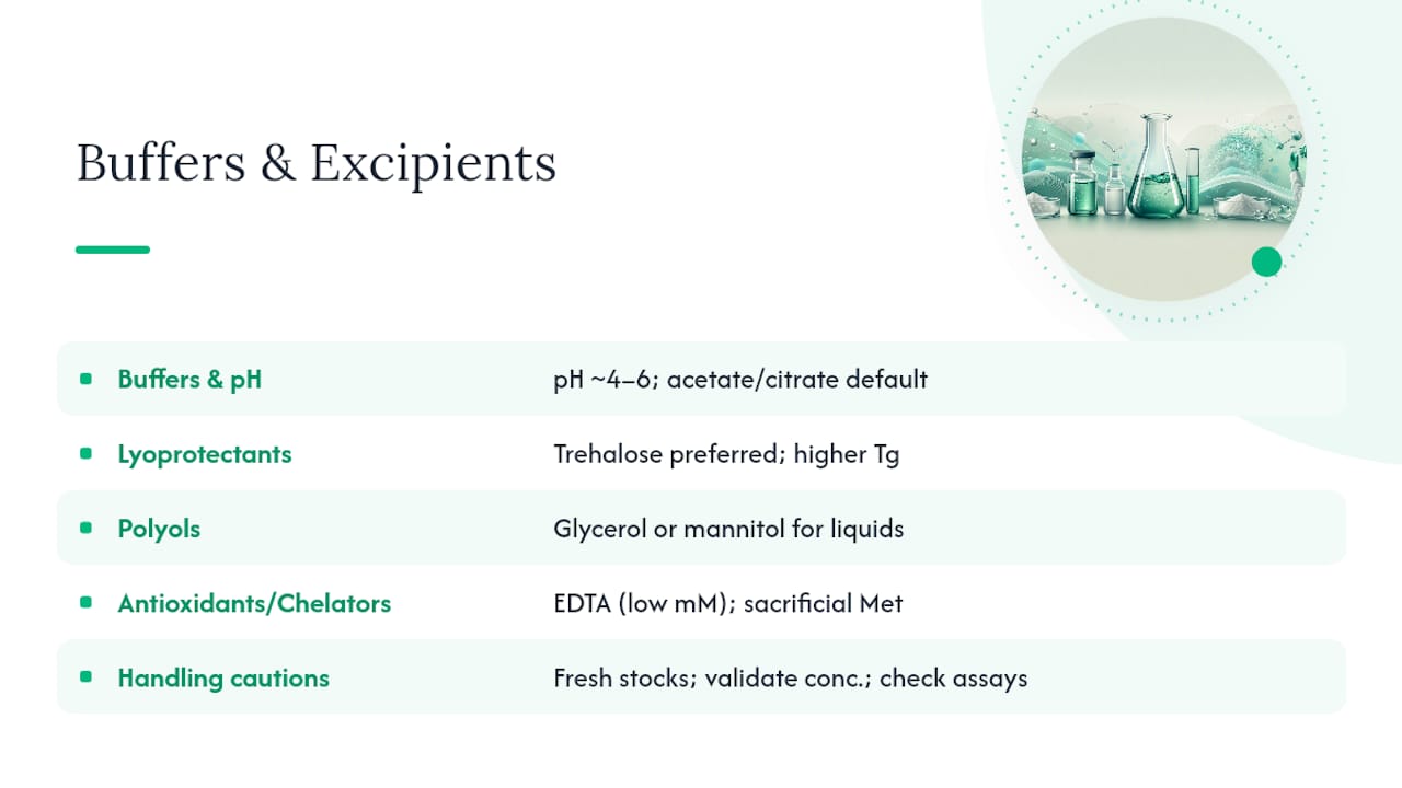 Which Buffers and Excipients Actually Improve Stability? — overview diagram