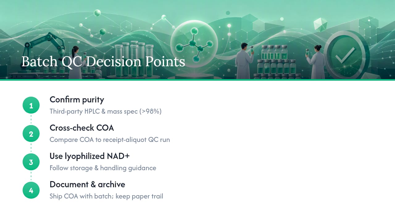 How Neolabpeptides Documents NAD+ Quality for Every Batch — overview diagram