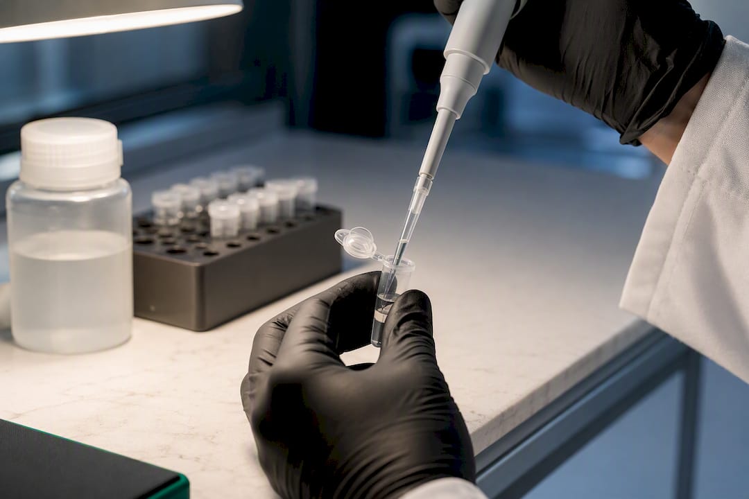 Pipette transferring reconstituted peptide solution