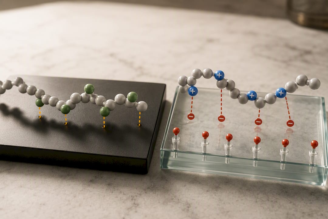 Two peptide adsorption mechanisms on surfaces