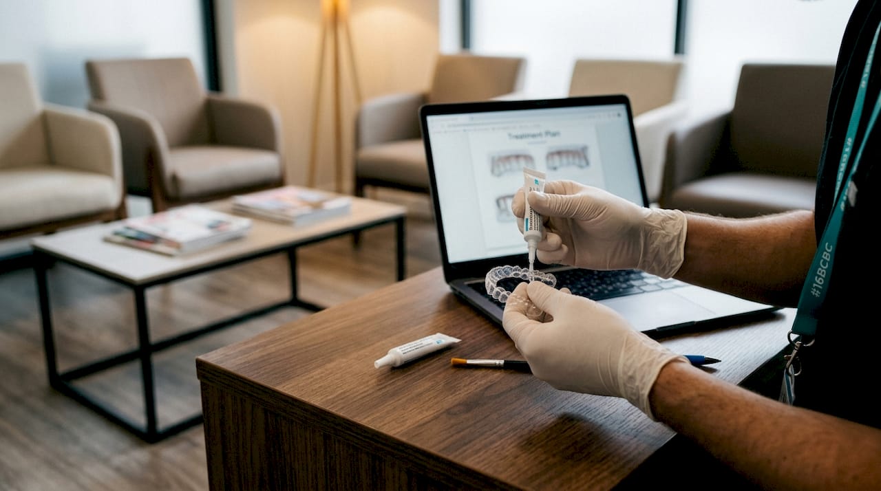 Stendere il gel desensibilizzante sulla mascherina dentale prima dell’applicazione