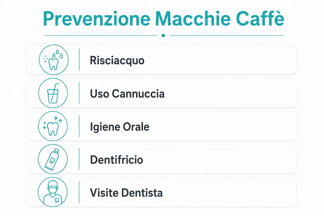 Infografica con consigli pratici per evitare che il caffè macchi i denti