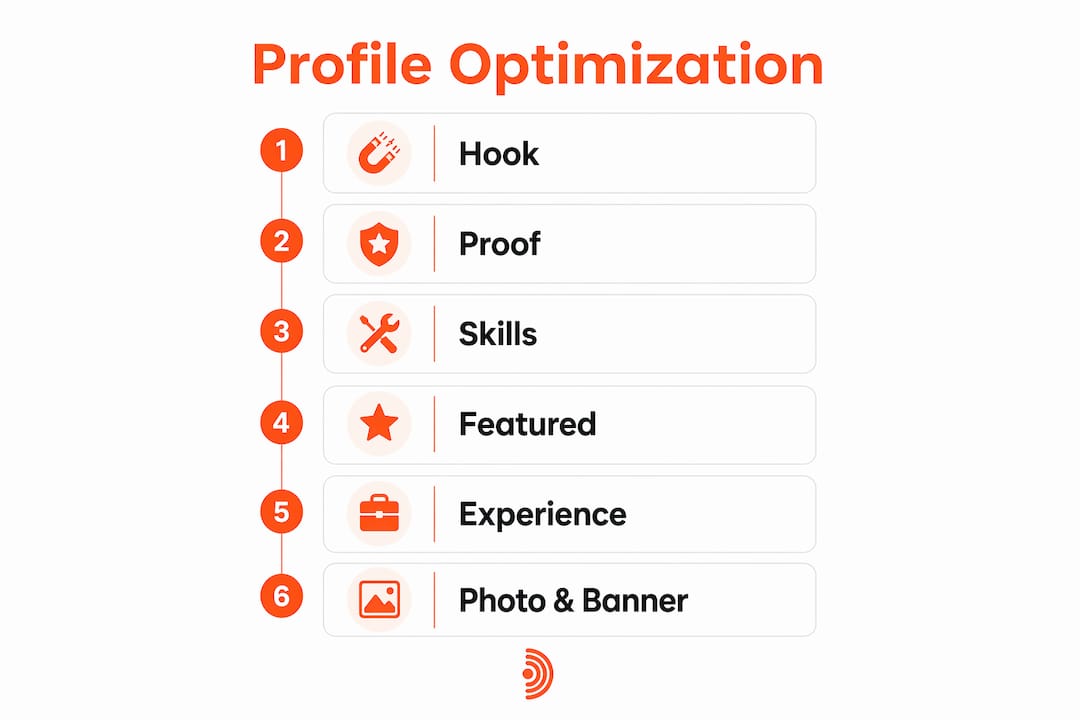 Infographic depicting steps for LinkedIn profile optimization