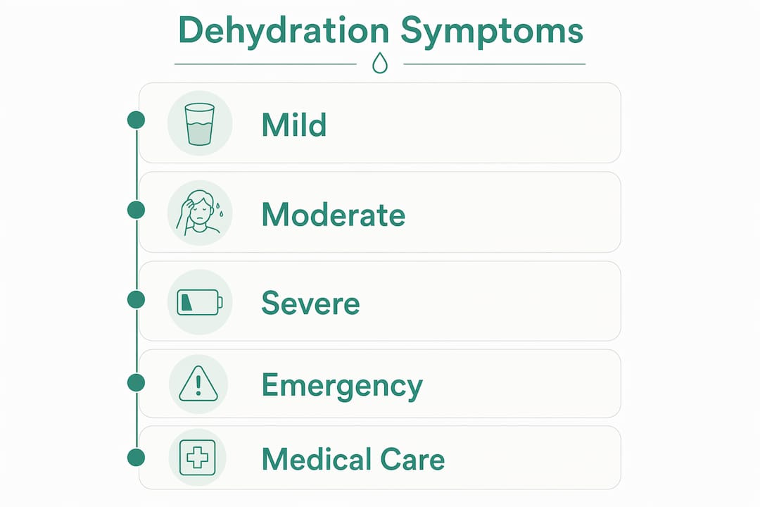 Infographic showing stages of dehydration symptoms
