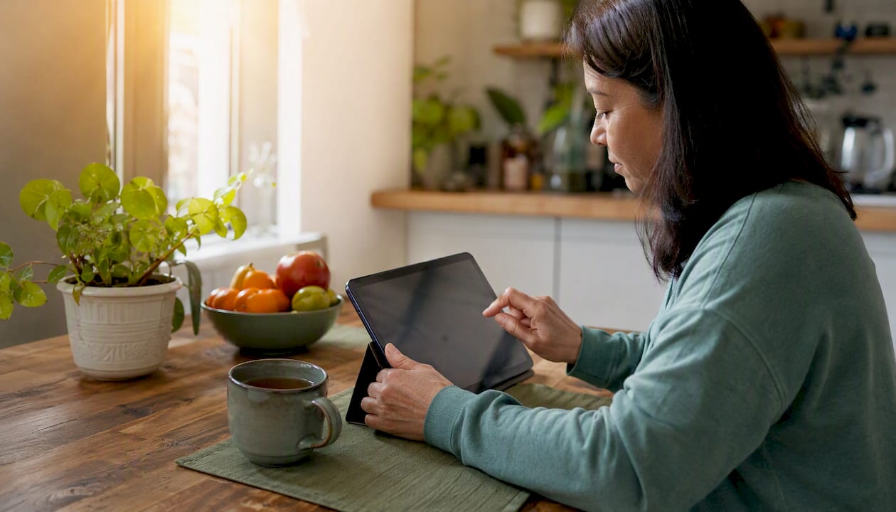 Hands logging period symptoms on smartphone