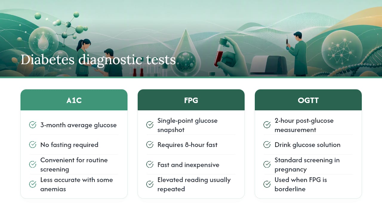 Comparison chart of diabetes diagnostic tests