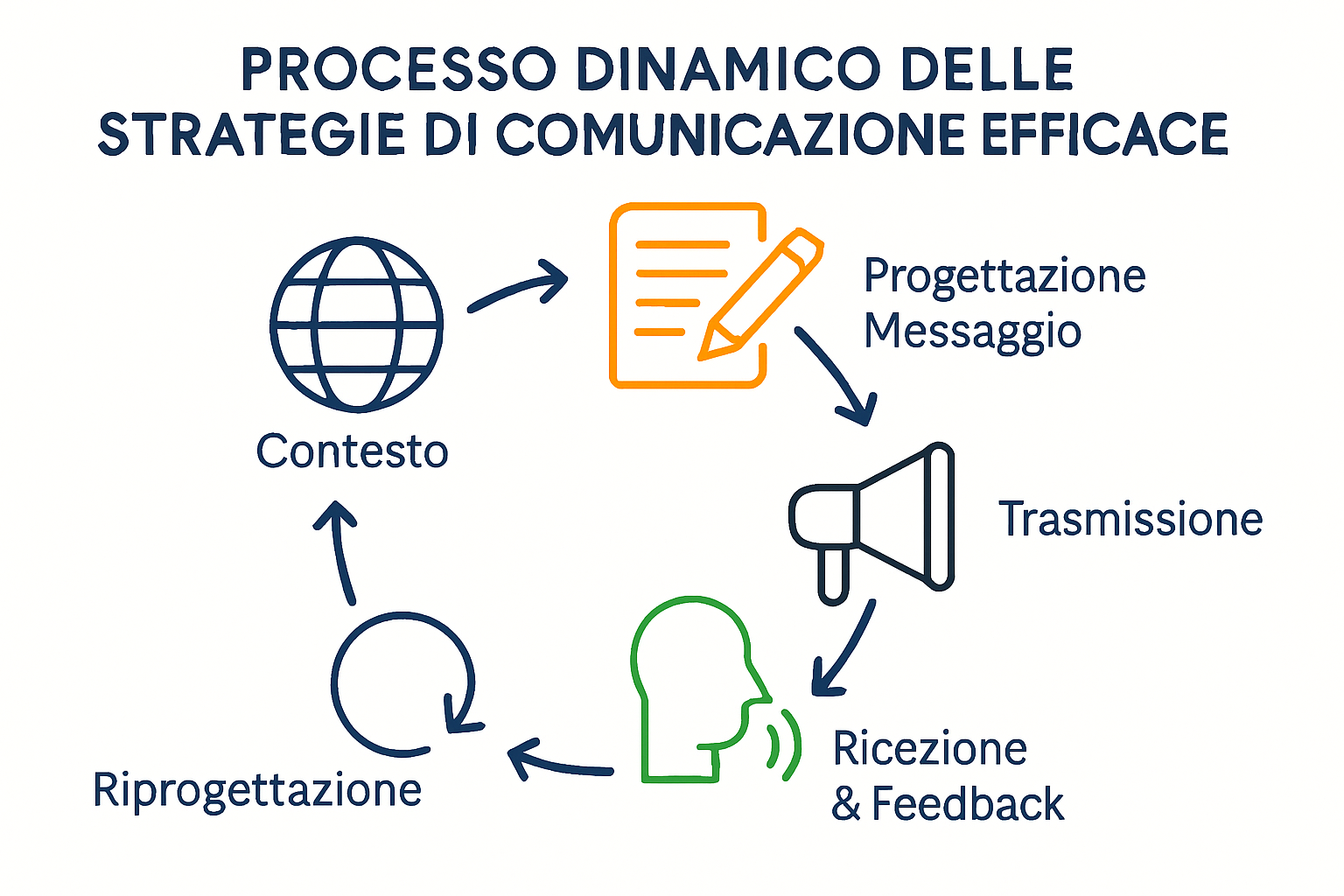 Infografica sul processo dinamico delle strategie di comunicazione efficace