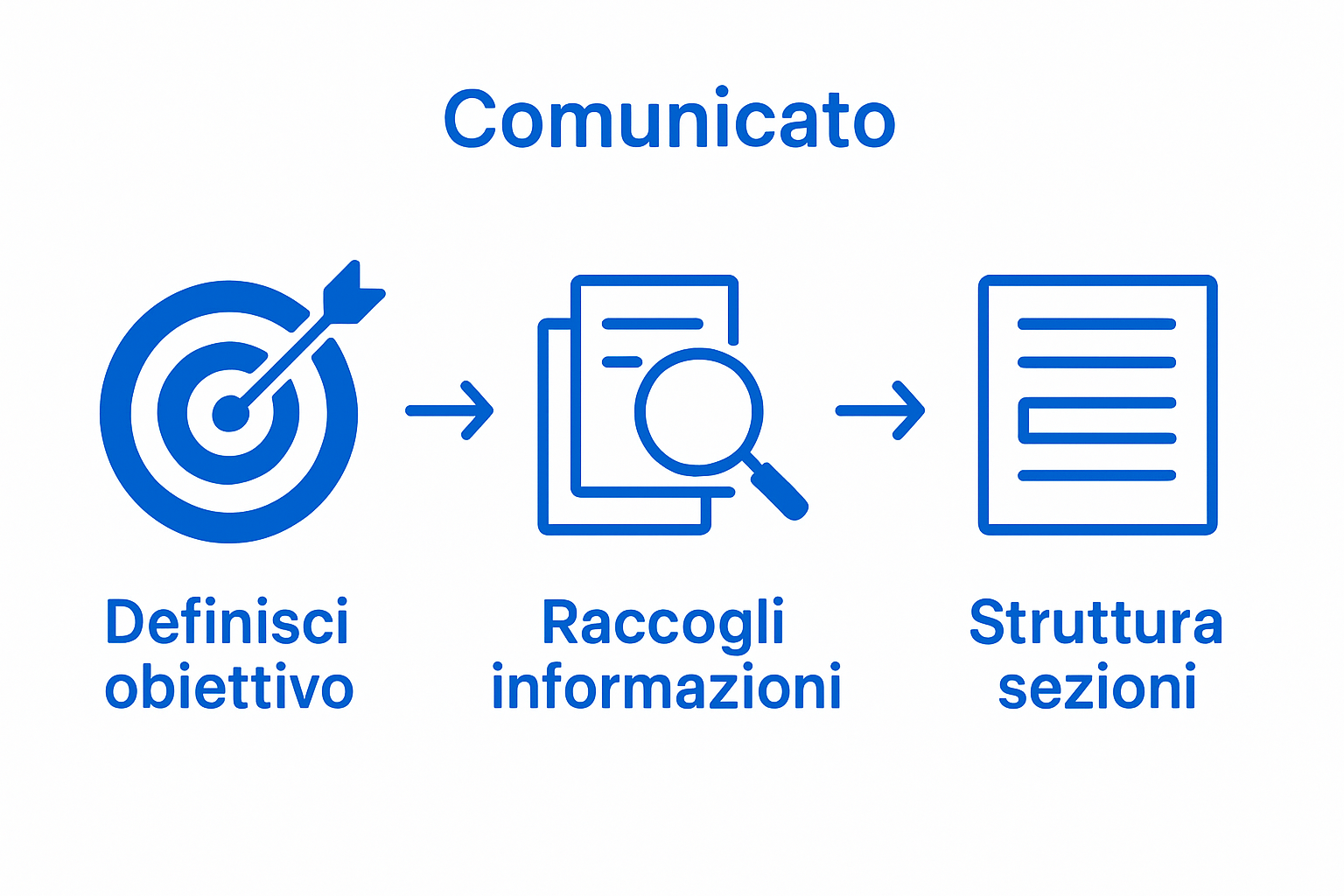 Infografica processo comunicato stampa: obiettivo, informazioni, struttura