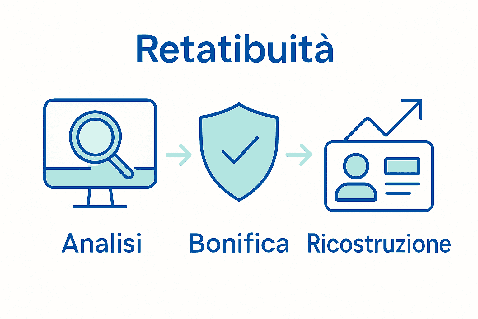Infografica processo gestione reputazione digitale in tre fasi